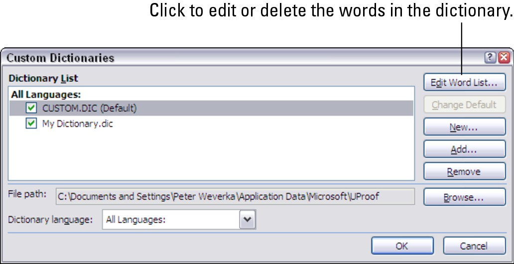 Figure 4-18: Choosing a diction- ary for PowerPoint to use.